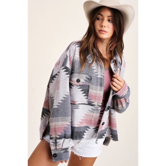 SOLD OUT Eldora Aztec Tribal Distressed Western Shacket - Picture 4 of 10